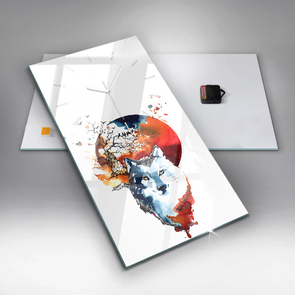 Vertikale Uhr Wolf und Vollmond