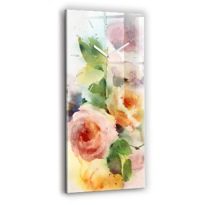 Vertikale Uhr mit motiv Rosen in einer Vase Aquarell