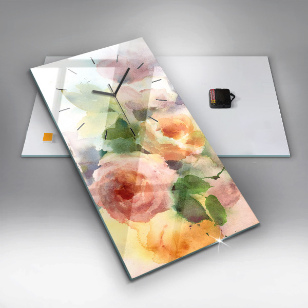 Vertikale Uhr mit motiv Rosen in einer Vase Aquarell