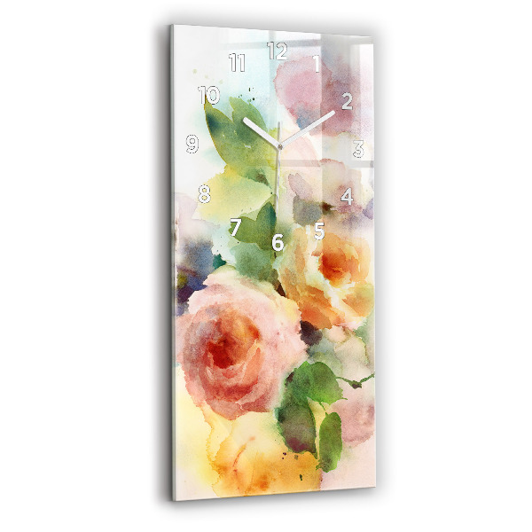 Vertikale Uhr mit motiv Rosen in einer Vase Aquarell