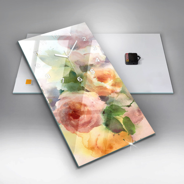 Vertikale Uhr mit motiv Rosen in einer Vase Aquarell