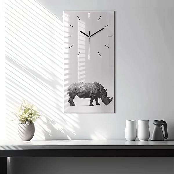 Vertikale Uhr Rhinozeros Strichzeichnung