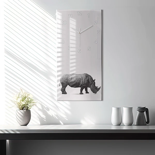 Vertikale Uhr Rhinozeros Strichzeichnung