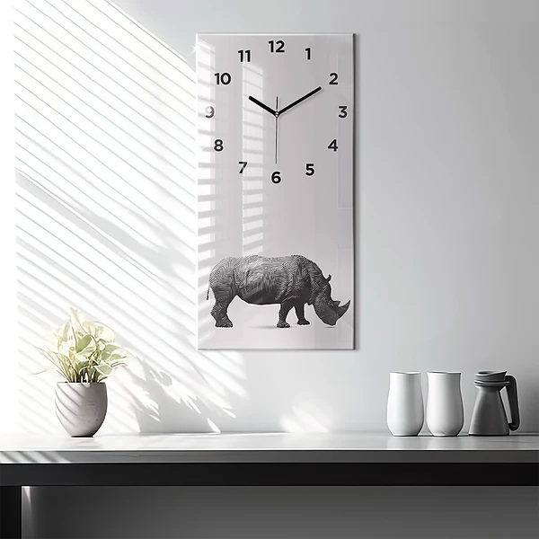 Vertikale Uhr Rhinozeros Strichzeichnung