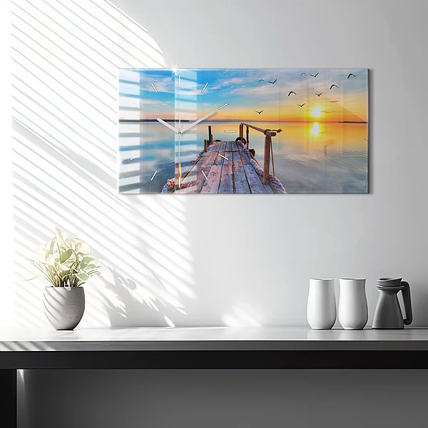 Horizontale Uhr mit motiv Brücke über den See