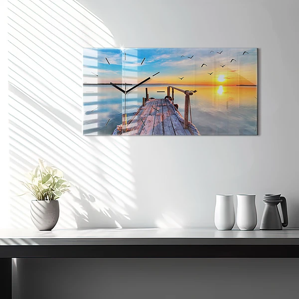 Horizontale Uhr mit motiv Brücke über den See