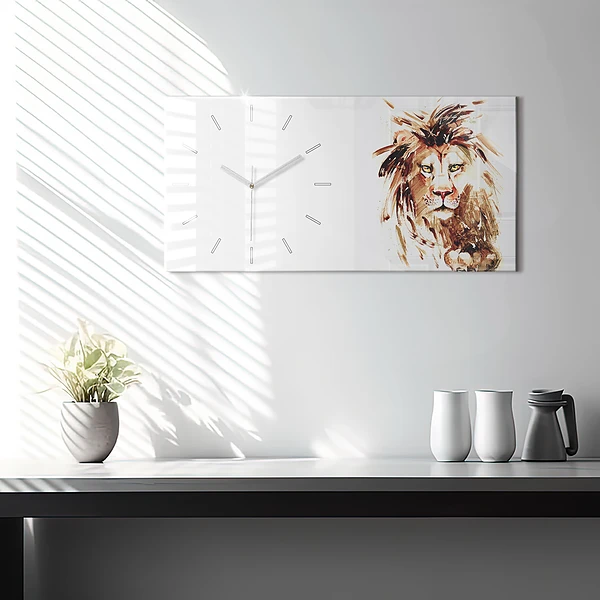 Horizontale Uhr mit motiv Illustration eines braunen Löwen