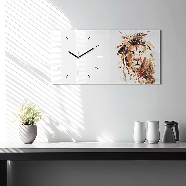 Horizontale Uhr mit motiv Illustration eines braunen Löwen
