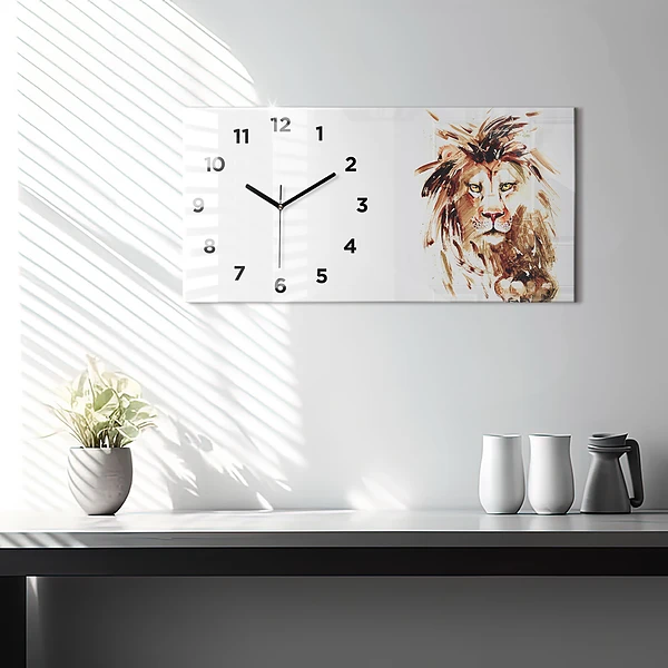 Horizontale Uhr mit motiv Illustration eines braunen Löwen