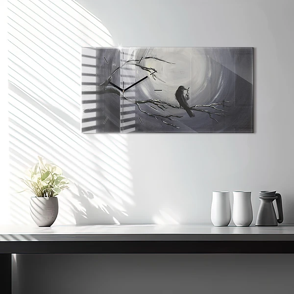 Horizontale Uhr mit motiv Rabe im Mondlicht