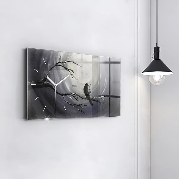 Horizontale Uhr mit motiv Rabe im Mondlicht