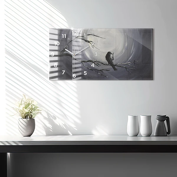 Horizontale Uhr mit motiv Rabe im Mondlicht