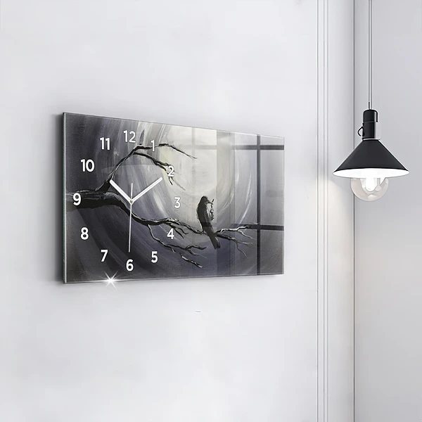 Horizontale Uhr mit motiv Rabe im Mondlicht