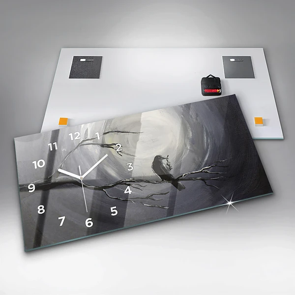 Horizontale Uhr mit motiv Rabe im Mondlicht