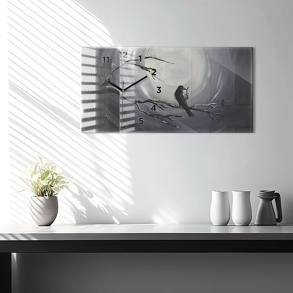 Horizontale Uhr mit motiv Rabe im Mondlicht