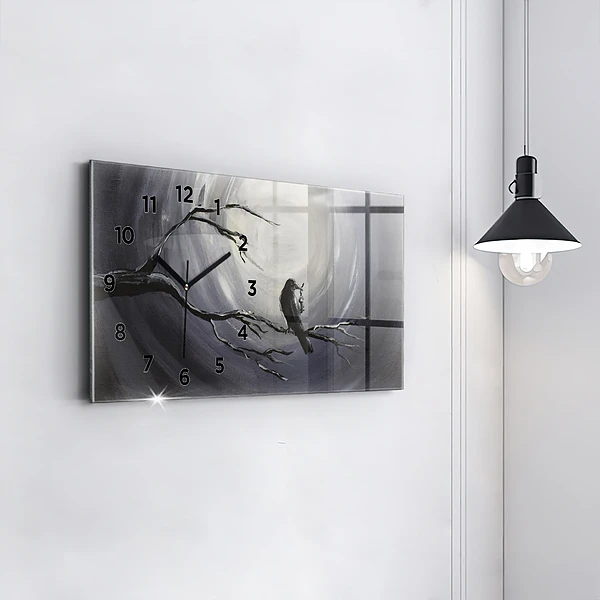Horizontale Uhr mit motiv Rabe im Mondlicht