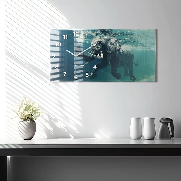 Horizontale Uhr mit motiv Schwimmender Elefant im Ozean