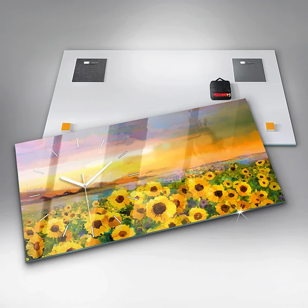 Horizontale Uhr Feld mit Sonnenblumen