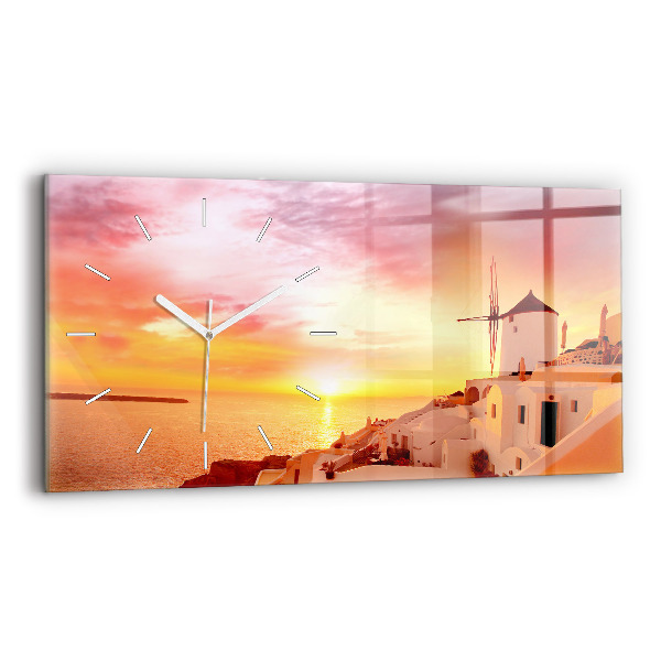 Horizontale Uhr mit motiv Alte Windmühle in Santorini