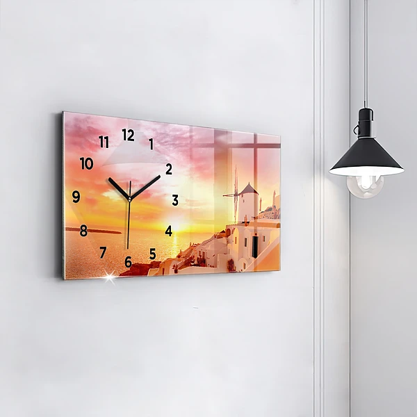 Horizontale Uhr mit motiv Alte Windmühle in Santorini