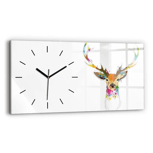 Horizontale Uhr mit motiv Kopf eines farbigen Hirsches
