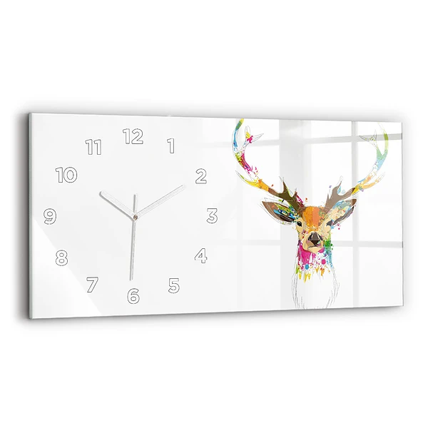 Horizontale Uhr mit motiv Kopf eines farbigen Hirsches