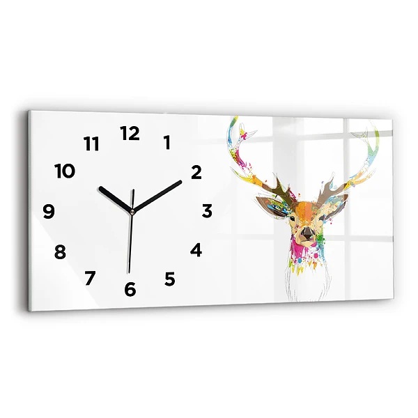 Horizontale Uhr mit motiv Kopf eines farbigen Hirsches