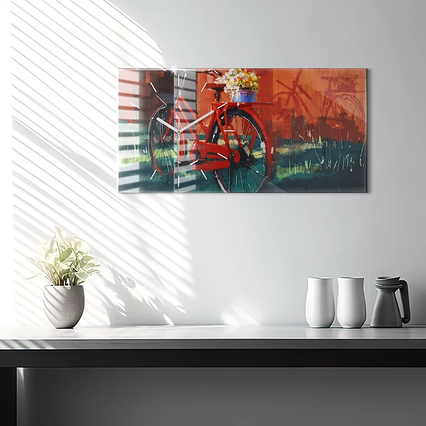 Horizontale Uhr Gemaltes Fahrrad