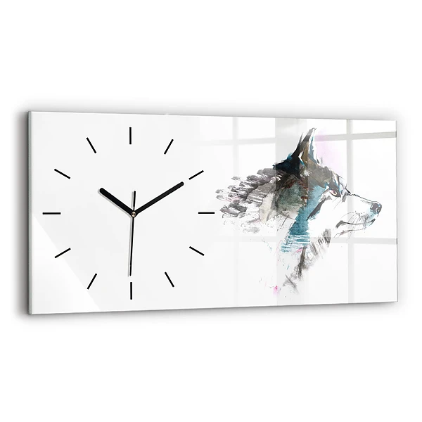 Horizontale Uhr mit motiv Profil eines gemalten Wolfes