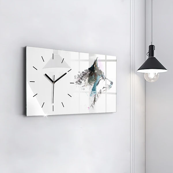 Horizontale Uhr mit motiv Profil eines gemalten Wolfes