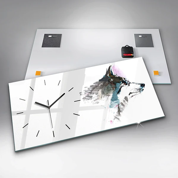 Horizontale Uhr mit motiv Profil eines gemalten Wolfes
