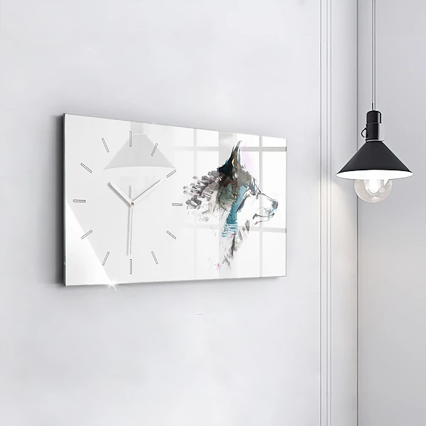 Horizontale Uhr mit motiv Profil eines gemalten Wolfes