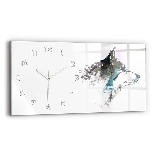 Horizontale Uhr mit motiv Profil eines gemalten Wolfes