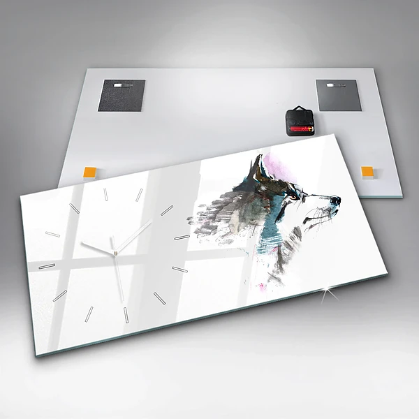 Horizontale Uhr mit motiv Profil eines gemalten Wolfes