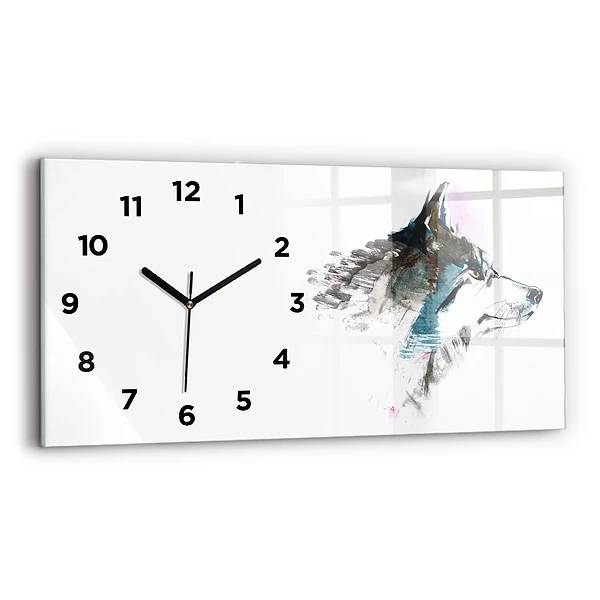 Horizontale Uhr mit motiv Profil eines gemalten Wolfes