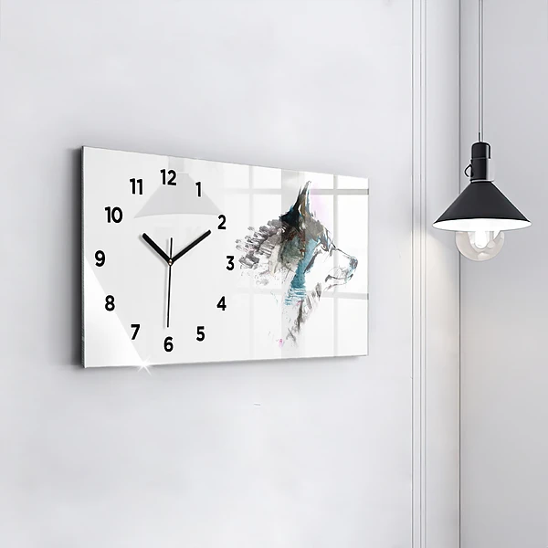 Horizontale Uhr mit motiv Profil eines gemalten Wolfes