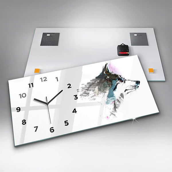 Horizontale Uhr mit motiv Profil eines gemalten Wolfes