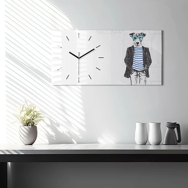 Horizontale Uhr mit motiv Hund in einem menschlichen Körper