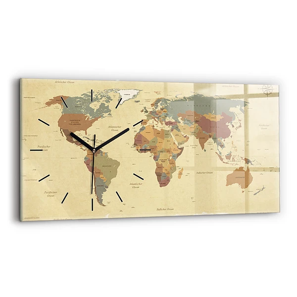 Horizontale Uhr mit motiv Weltkarte im Vintage-Stil