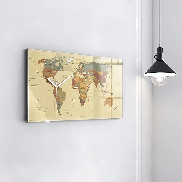 Horizontale Uhr mit motiv Weltkarte im Vintage-Stil