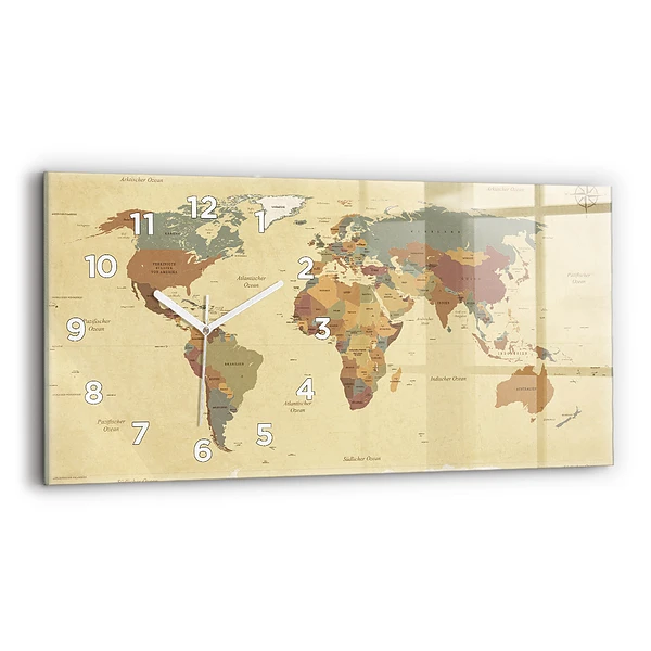 Horizontale Uhr mit motiv Weltkarte im Vintage-Stil