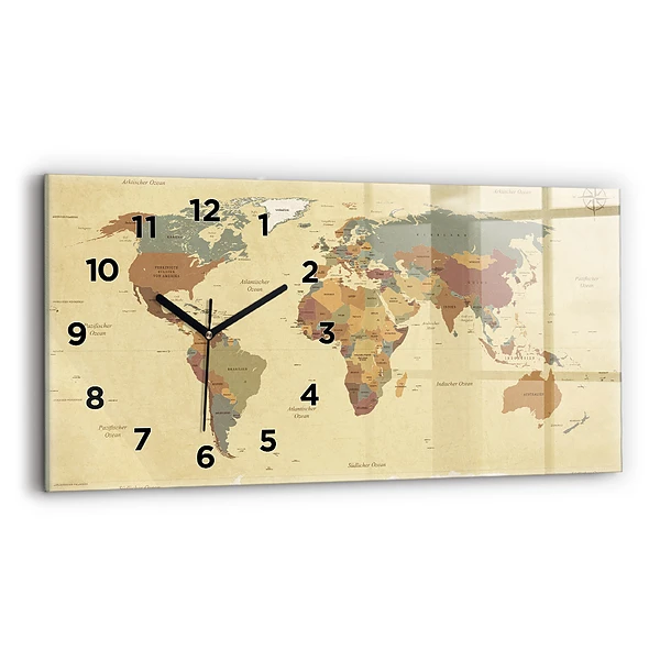 Horizontale Uhr mit motiv Weltkarte im Vintage-Stil