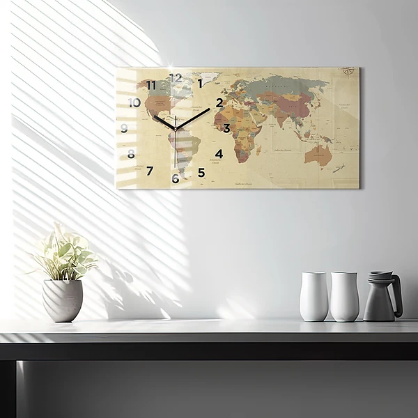 Horizontale Uhr mit motiv Weltkarte im Vintage-Stil