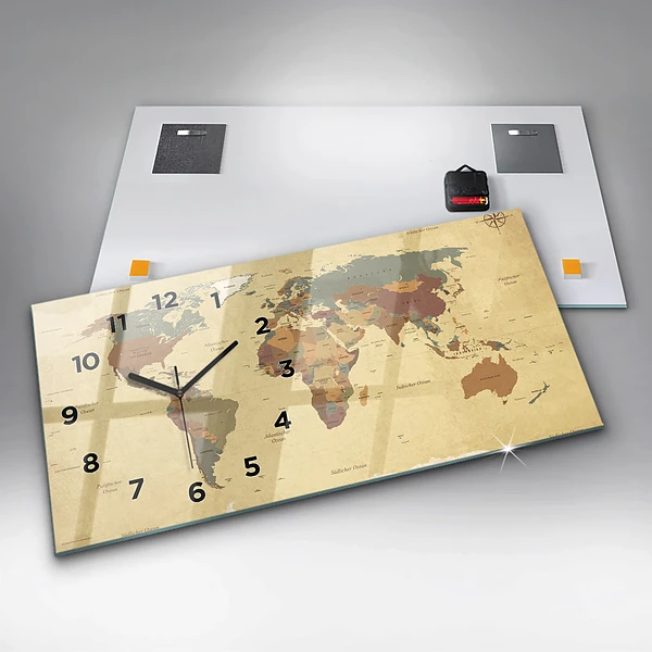 Horizontale Uhr mit motiv Weltkarte im Vintage-Stil