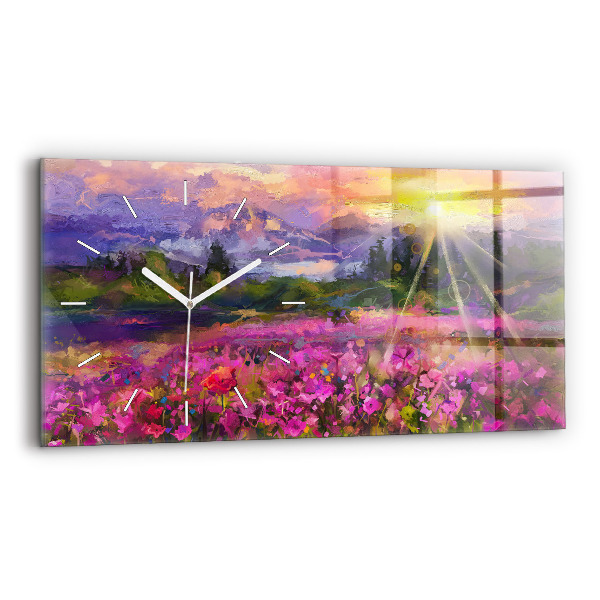 Horizontale Uhr mit motiv Wiese im Sonnenuntergang
