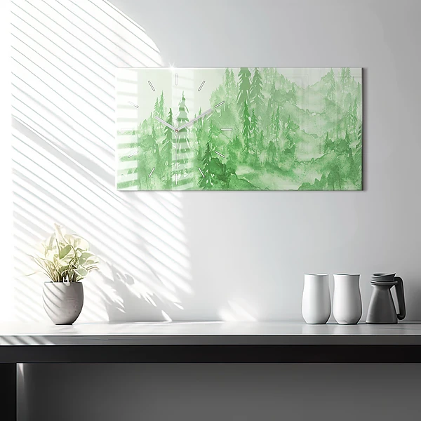 Horizontale Uhr mit motiv Gemälde eines grünen Waldes