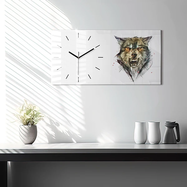 Horizontale Uhr Gezeichnetes Porträt eines Wolfes