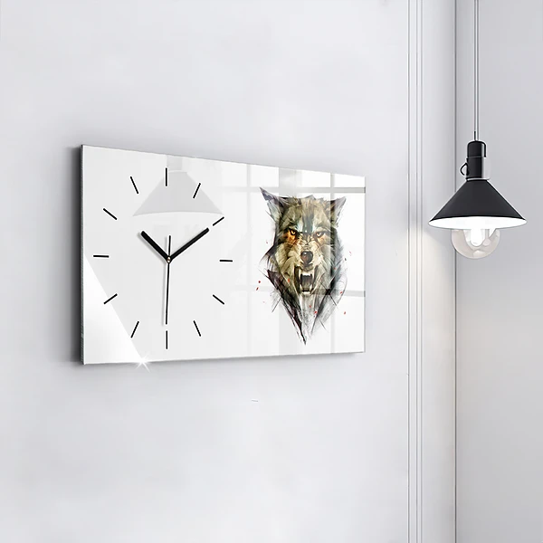 Horizontale Uhr Gezeichnetes Porträt eines Wolfes
