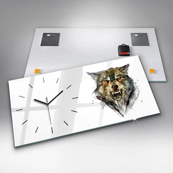 Horizontale Uhr Gezeichnetes Porträt eines Wolfes