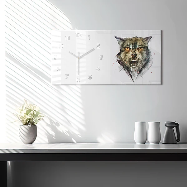 Horizontale Uhr Gezeichnetes Porträt eines Wolfes